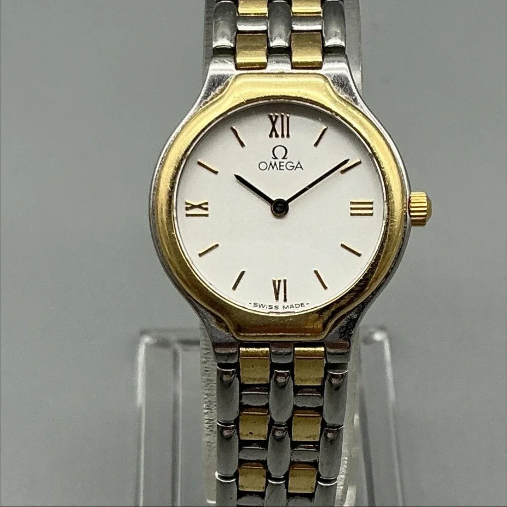 Vintage Omega De Ville Womens Watch 23mm White Dial Two Tone New Battery 6.25